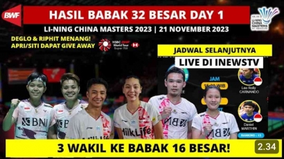 Fantastis! Intip Hasil Lengkap Semua Negara di Babak 32 Besar China Masters 2023 (21/11)