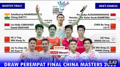 Fantastis! Intip Jadwal dan Drawing Lengkap Babak Perempat Final China Masters 2023 (24/11)