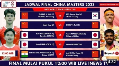 Menarik! Intip Jadwal dan Drawing Lengkap Babak Final China Masters 2023 (26/11)
