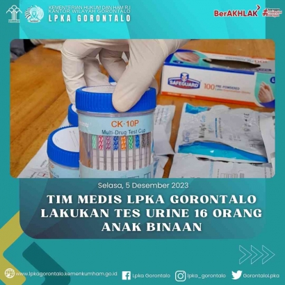 LPKA Gorontalo Lakukan Tes Urine 16 Orang Anak Binaan