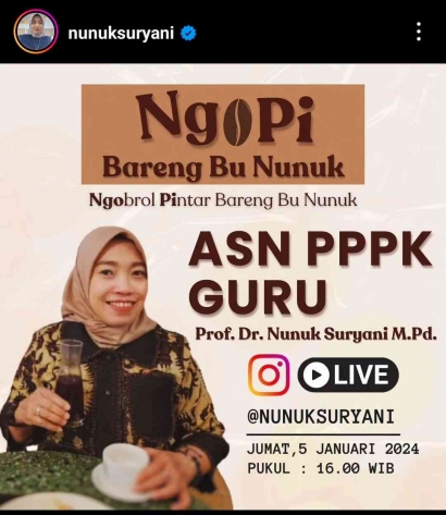 Saksikan Live Instagram NgoPi bareng Bu Nunuk Seputar ASN PPPK Guru