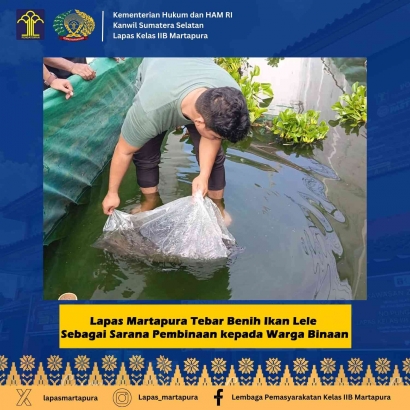 Lapas Martapura Tebar Benih Ikan Lele sebagai Sarana Pembinaan kepada Warga Binaan