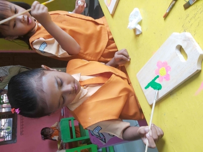 Meningkatkan Kreativitas Seni Anak TK Kel.B Melalui Kegiatan Melukis Di Atas Telenan
