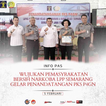 Wujudkan Pemasyarakatan Bersih Narkoba LPP Semarang Gelar Penandatangan PKS P4GN