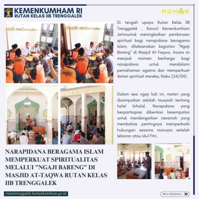 Narapidana Islam Memperkuat Spiritualitas melalui Ngaji Bareng di Masjid At Taqwa Rutan Trenggalek