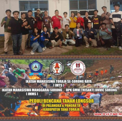 Aliansi Mahasiswa IMTS, IMMS, DPK GMNI Trisakti Victory Peduli Bencana Tanah Longsor di Toraja