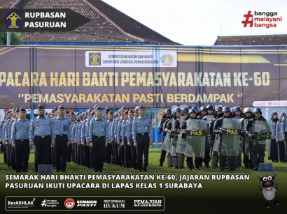 Semarak Hari Bhakti Pemasyarakatan Ke-60, Jajaran Rupbasan Pasuruan Ikuti Upacara Di Lapas Kelas 1 Surabaya