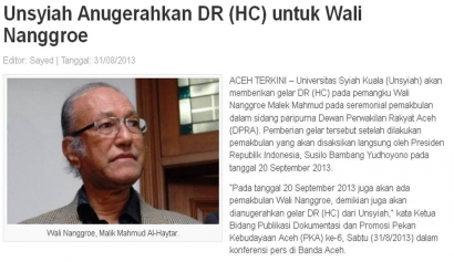 SBY Terima Gelar Doktor (HC), Malik Mahmud Terima Apa?